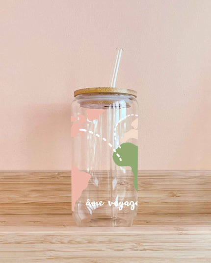 Verre boho avec paille 16oz – Âme voyageuse – Fait main au Québec
