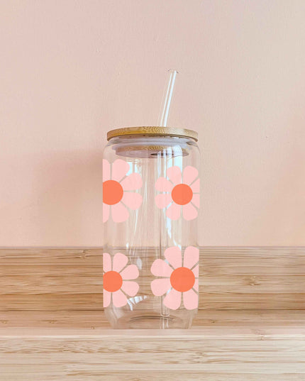 Verre boho - fleurs rose et orange