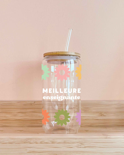 Verre - Meilleure enseignante - fleurs multi