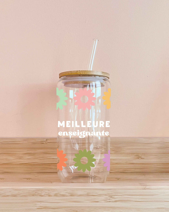 Verre - Meilleure enseignante - fleurs multi