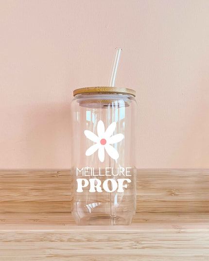 Verre Meilleure prof - fleur blanche