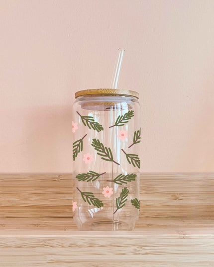 Verre boho avec paille 16oz – Sapinage – Fait main au Québec