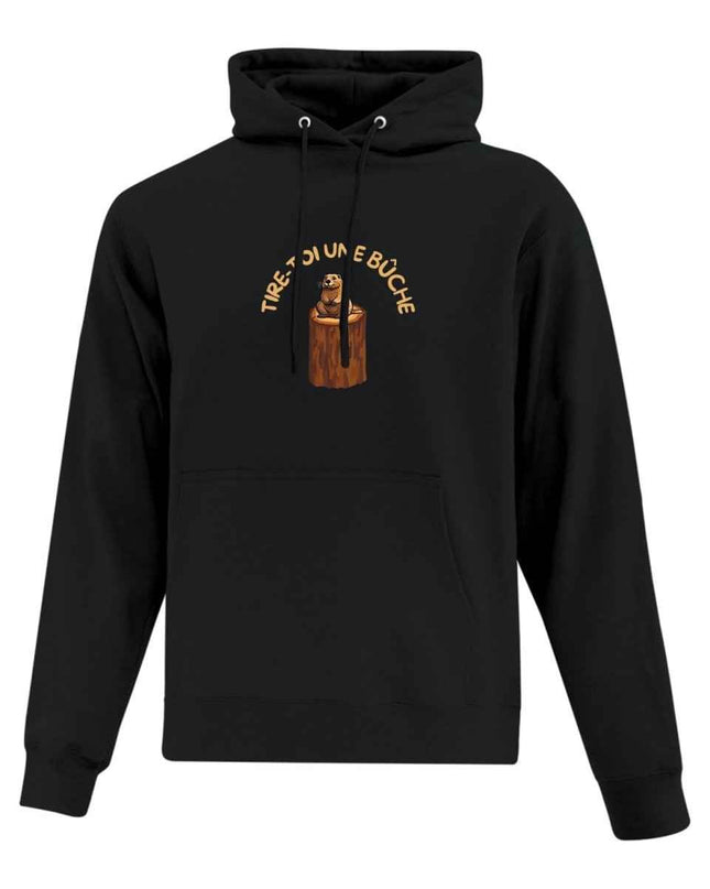Hoodie "Tire-toi une bûche" imprimé