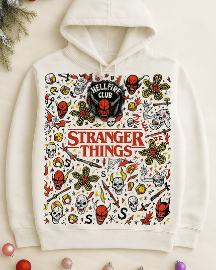 Collection Magie, Geek & Tendances -hoodies blanc stranger thing L'Atelier 9¾
