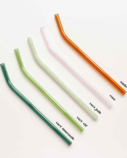 Paille en verre de couleur - courbée