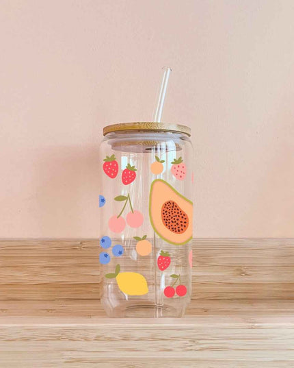 Verre boho avec paille 16oz – Tutti frutti – Fait main au Québec