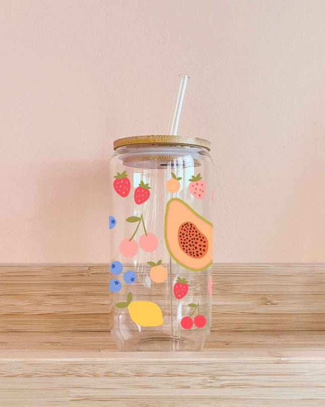 Verre boho avec paille 16oz – Tutti frutti – Fait main au Québec